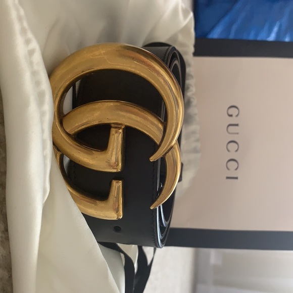 Gucci GG Marmont Leather Belt with Shiny Buckle